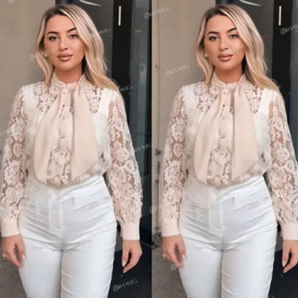 ZARA LACE SHIRT WITH TIED DETAIL - Picture 5 of 10